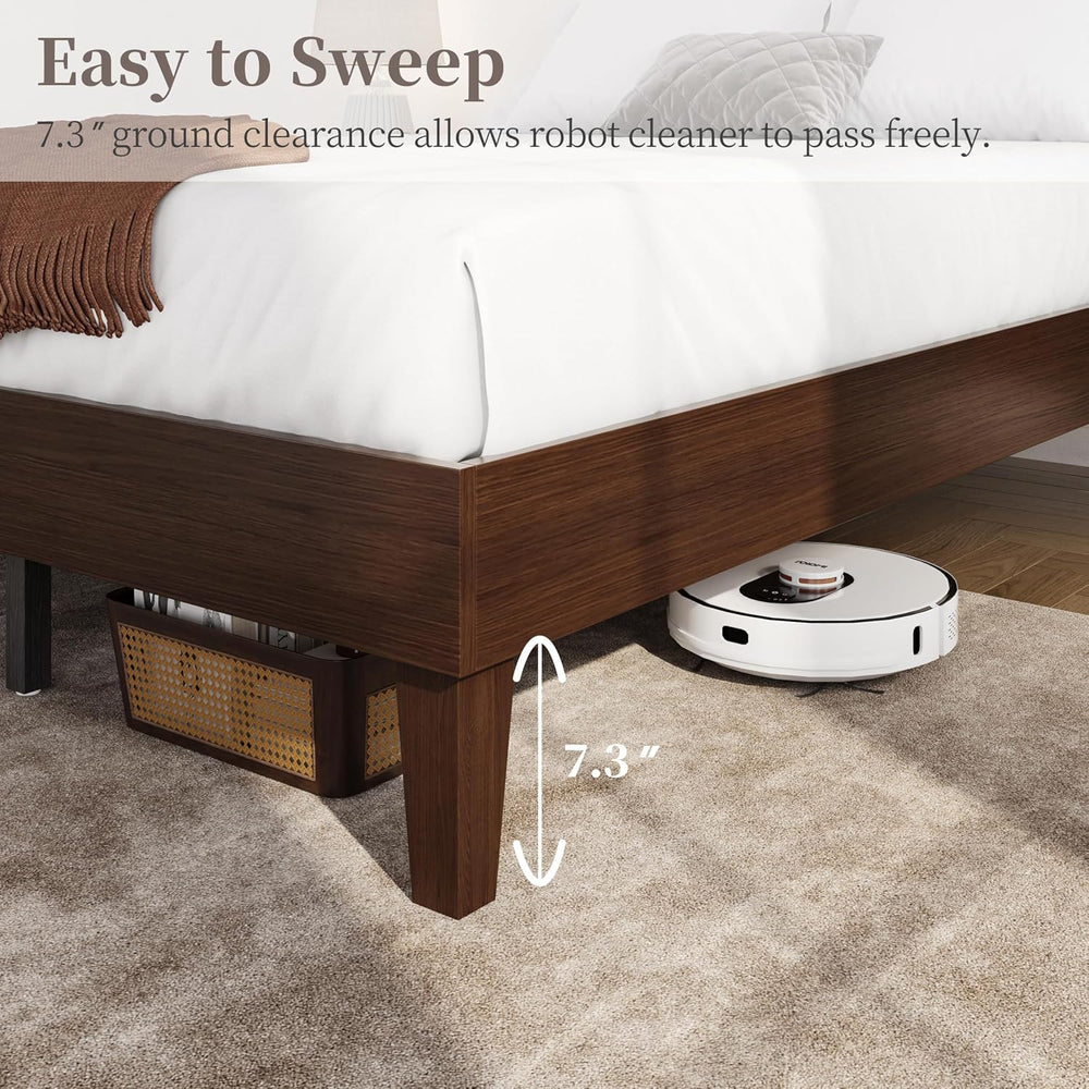 Yaheetech Queen Size Solid Wood Platform Bed Frame Low-Profile Dark Walnut