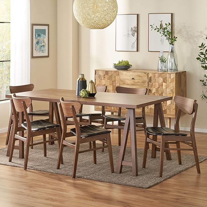 Christopher Knight Home Alva Mid-Century Modern 7 Piece Dining Set with A-Frame Table, Dark Brown and Walnut
