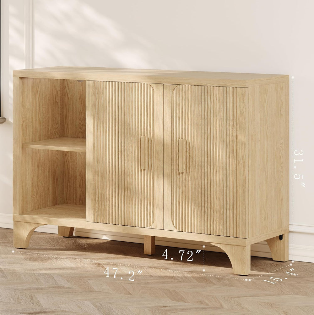 Mid Century Modern Fluted Buffet Cabinet with Storage, Accent Sideboard and C...