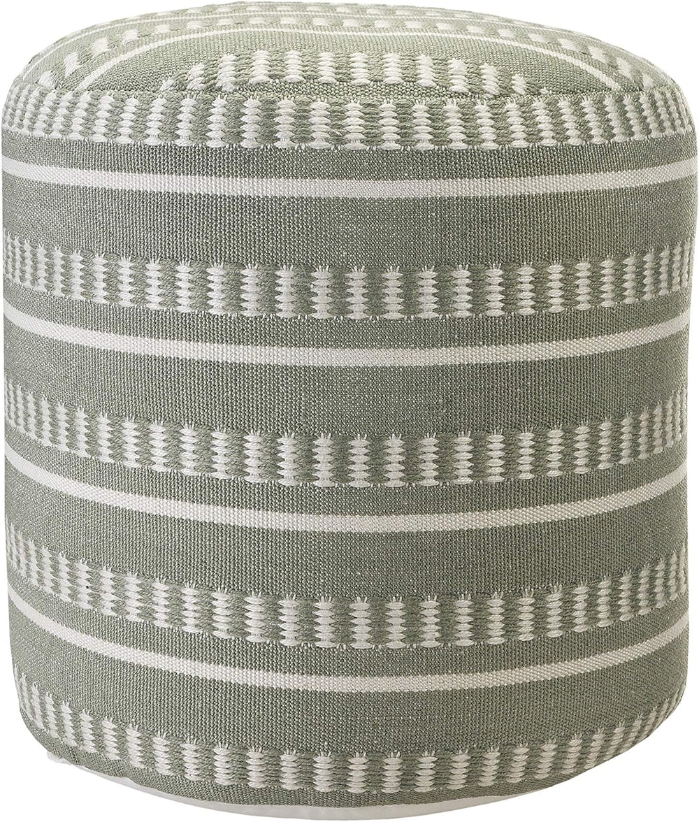 LR Home Dash and Stripe Geometric Indoor Outdoor Pouf, Green/White, 20" ...