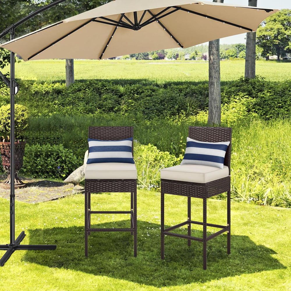 Yaheetech Set of 2 Patio Bar Stools, Outdoor PE Rattan Bar Height Chairs with...