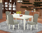 East West Furniture CAEN5-LWH-06 5 Piece Dining Room Furniture Set Includes a Rectangle Dining Table and 4 Dark Shitake Linen Fabric Upholstered Parson Chairs, 36x60 Inch, Linen White