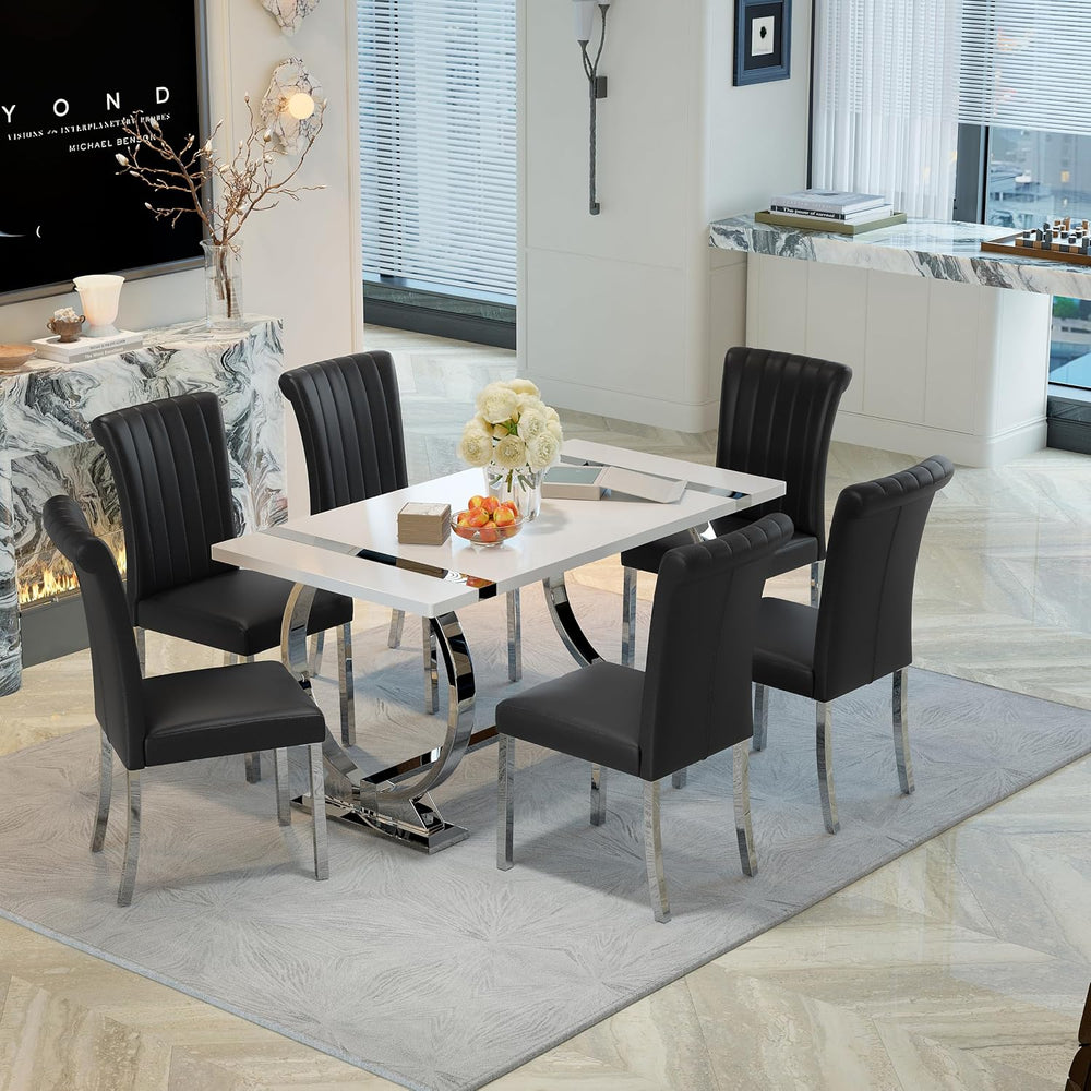 ACEDÉCOR Modern Dining Chairs Set of 6, Black Leather Dining Room Chairs with...