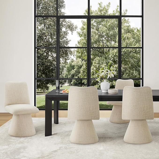 Swivel Dining Chairs Set of 4, Modern Upholstered Dining Chair Mid Century Kitchen Chairs with High Back, 360 Degree Rotating Vanity Chair for Dining Room, Bedroom, Farmhouse, Sand