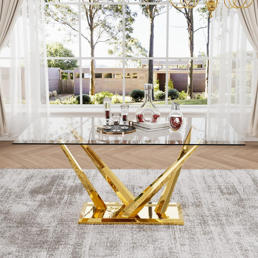 63'' Rectangular Glass Dining Table for 4-6, Luxury Kitchen Table wit...