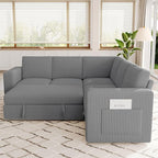 83.5" Sectional Sleeper Sofa with Pull Out Couch, Modern 5 Seat L Shaped Modular Couch, Sectionals Modular Sofa with Storage, Comfy Corduroy Couches Sectional for Living Room & Apartment, Gray