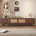 Ball & Cast Mid-Century Modern TV Stand for TVs up to 80", 70" Media Console with Rattan Sliding Doors & 2 Drawers,Solid Wood Legs,Entertainment Center w/Storage for Living Room,Bedroom,Dark Brown