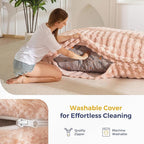 MAXYOYO Giant Bean Bag Chair with Pillow, 3 in 1 Convertible Bean Bag Chair for Adults with Removable Cover, Floor Cushion Stuffed Floor Lounger for Living Room Bedroom, Bubble Pink