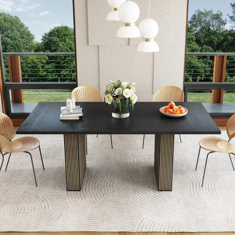 78 Inch Rectangular Dining Table for 6 to 10, Farmhouse Fluted Dining Kitchen...