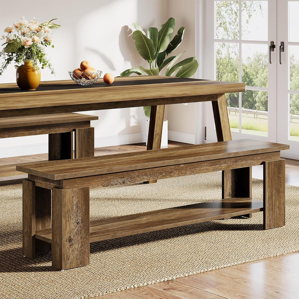 Tribesigns 63" Dining Bench for 2-3, Farmhouse Wooden Dining Room Bench ...