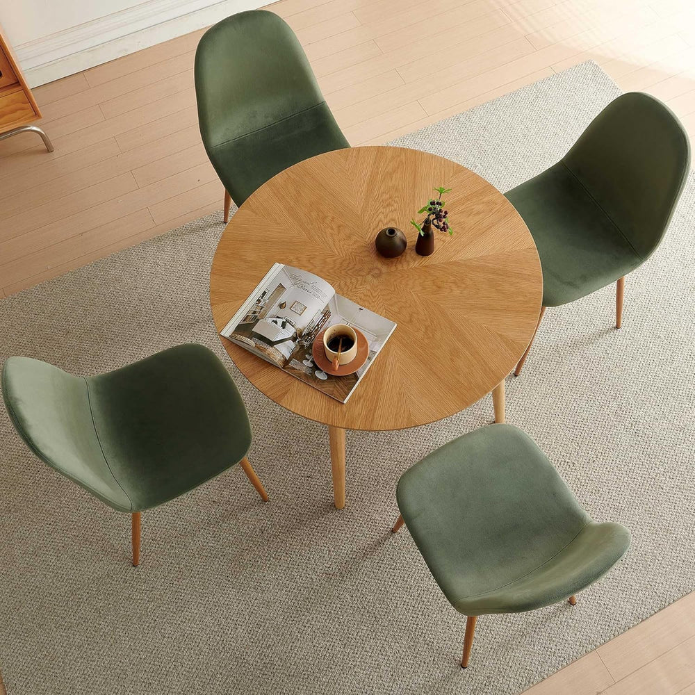 Small Oak Round Dining Table Set for 4, Modern 35'' Kitchen Coffee Ta...