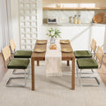 Zesthouse Mid Century Modern Dining Chairs Set of 4, Natural Rattan Dining Chairs with Solid Wood Back & Chrome Base, Upholstered Velvet Fabric, Green