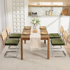 Zesthouse Mid Century Modern Dining Chairs Set of 4, Natural Rattan Dining Chairs with Solid Wood Back & Chrome Base, Upholstered Velvet Fabric, Green