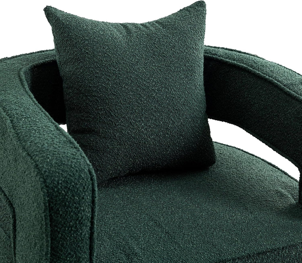 Swivel Accent Chair Set of 2, Modern Swivel Barrel Chair for Living Room, 360 Degree Comfy Square Accent Chair with Open Back, Upholstered Armchair for Bedroom,Reading, Boucle, Dark Green
