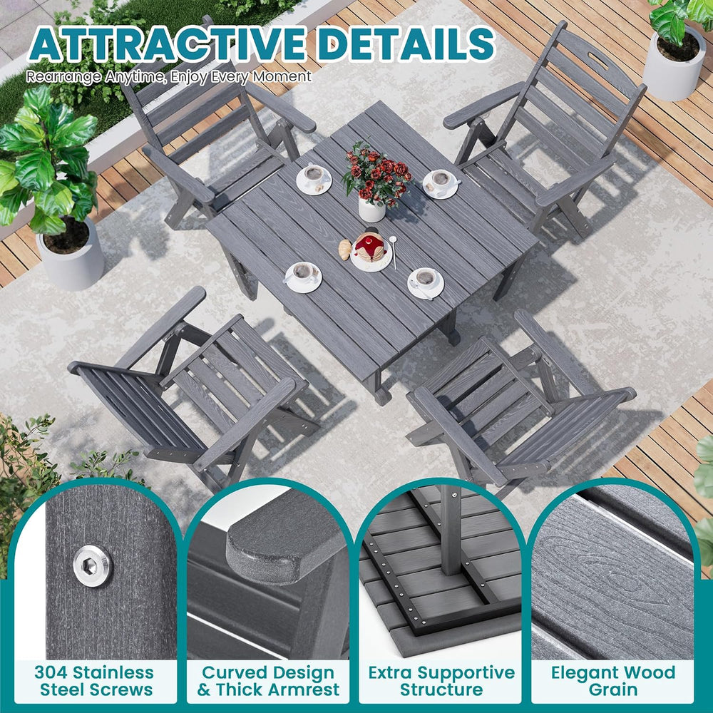 Dining Table Set, 5-Piece HDPE Outdoor Dining Set for 4, Grey