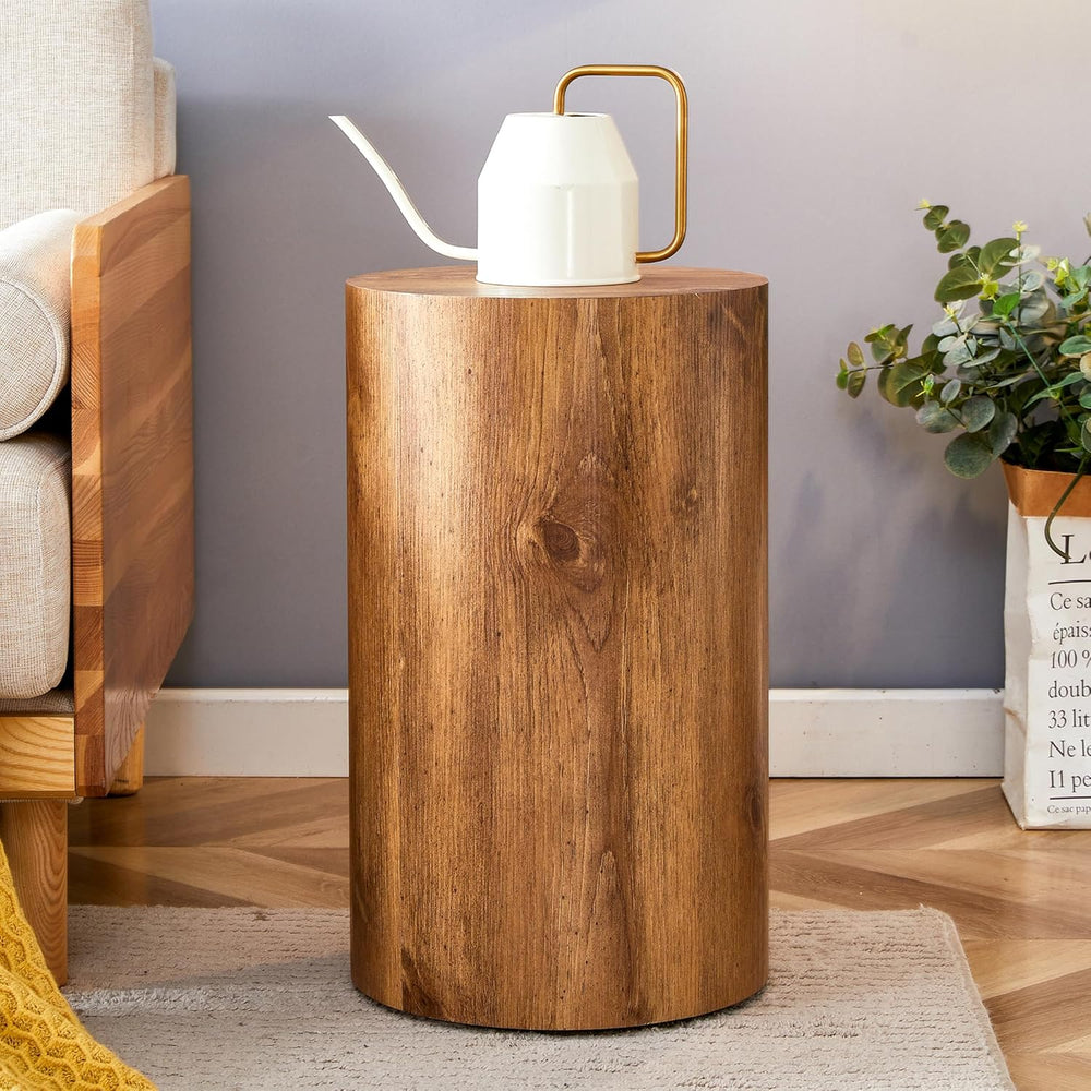 Wooden End Table Round Side Table Imitation Marble Grain Coffee Table Modern ...