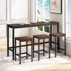 Merax Modern Design 4-Piece Counter Height Extra Long Dining Table Set with 3 Stools and Side Table with Footrest,Space-Saving Pub Kitchen Set,Easy Assembly,Dark Brown
