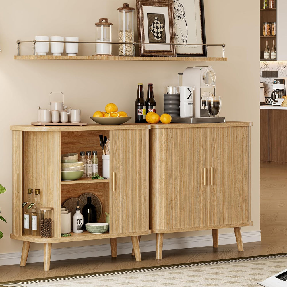 Xixini Sideboard Buffet Cabinet with Sliding Door, 31.5" Wide Fluted Mod...