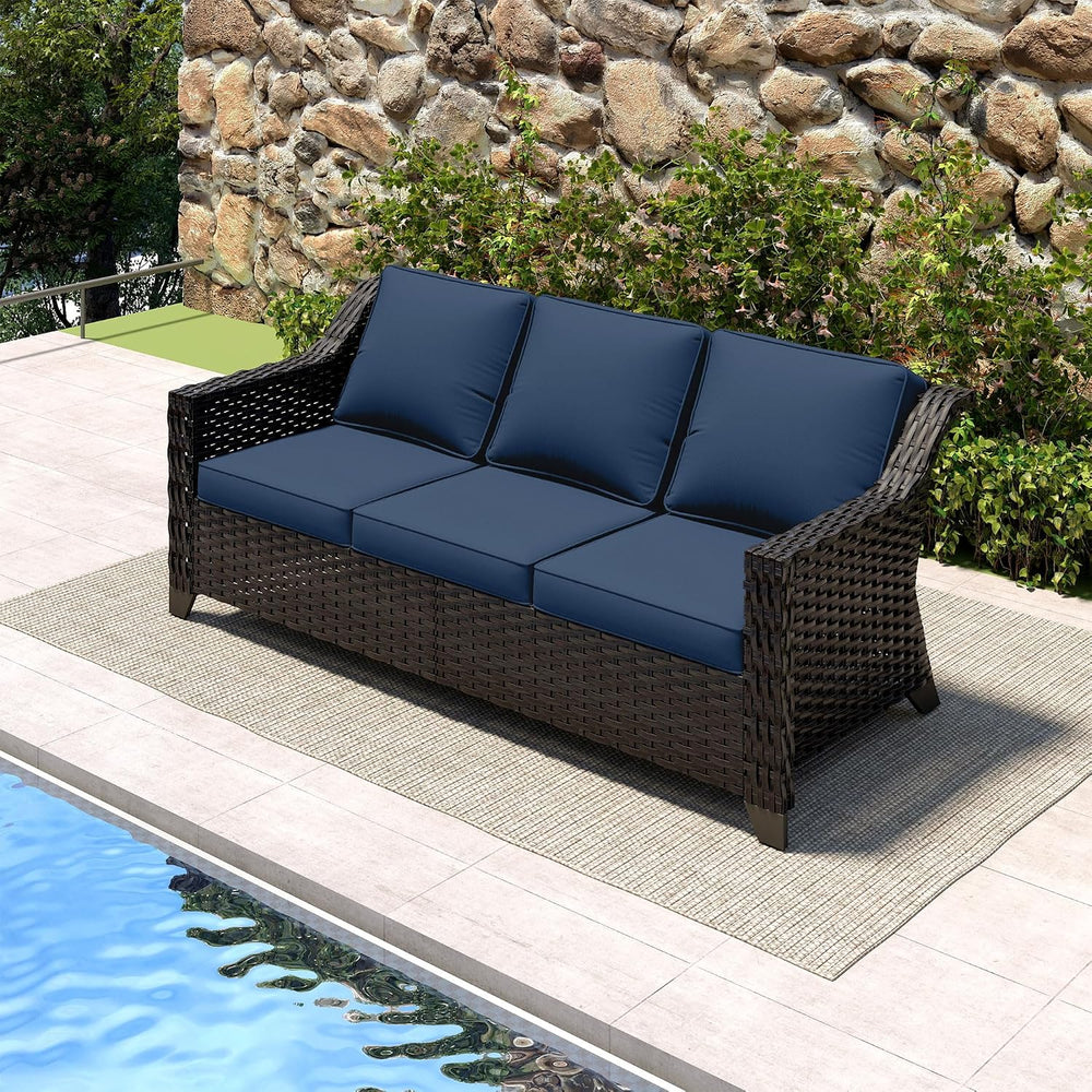Outdoor Couch, Wicker Outdoor Conversation Set | Patio Couch with Olefin Remo...