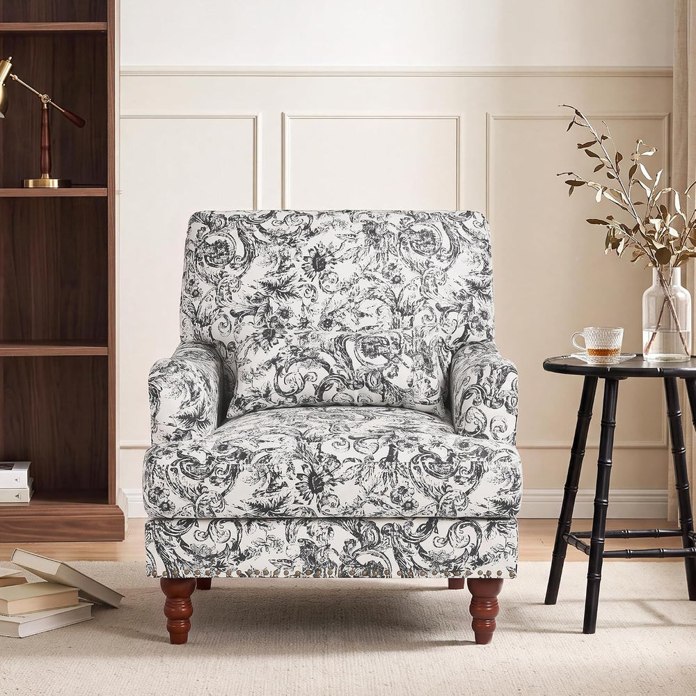 Floral Accent Chairs Set of 2, Chenille Armchair, Rococo Black