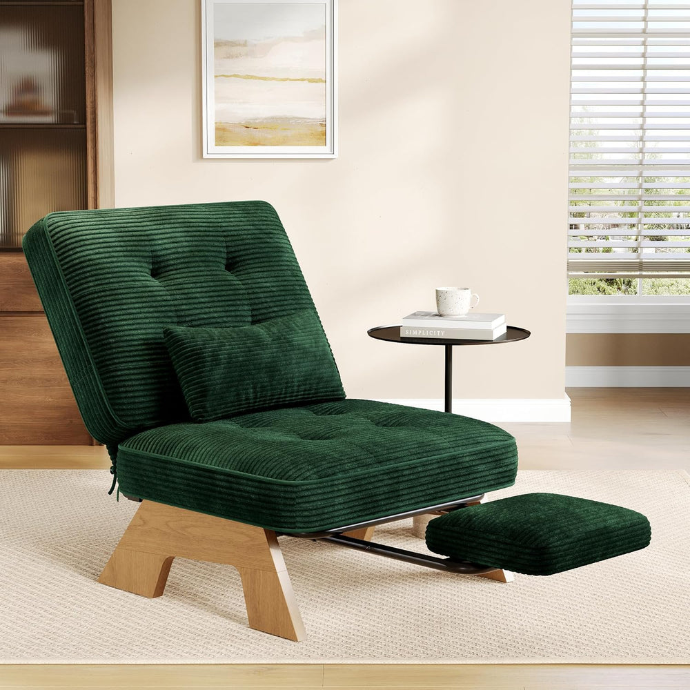 Garvee Corduroy Accent Chair with Ottoman, Solid Wood Lounge Chair