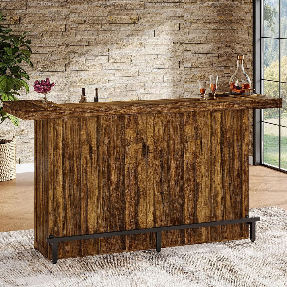 Tribesigns 4-Tier Bar Table, 70.9-Inch Large Home Bar Unit, Brown | with Stor...