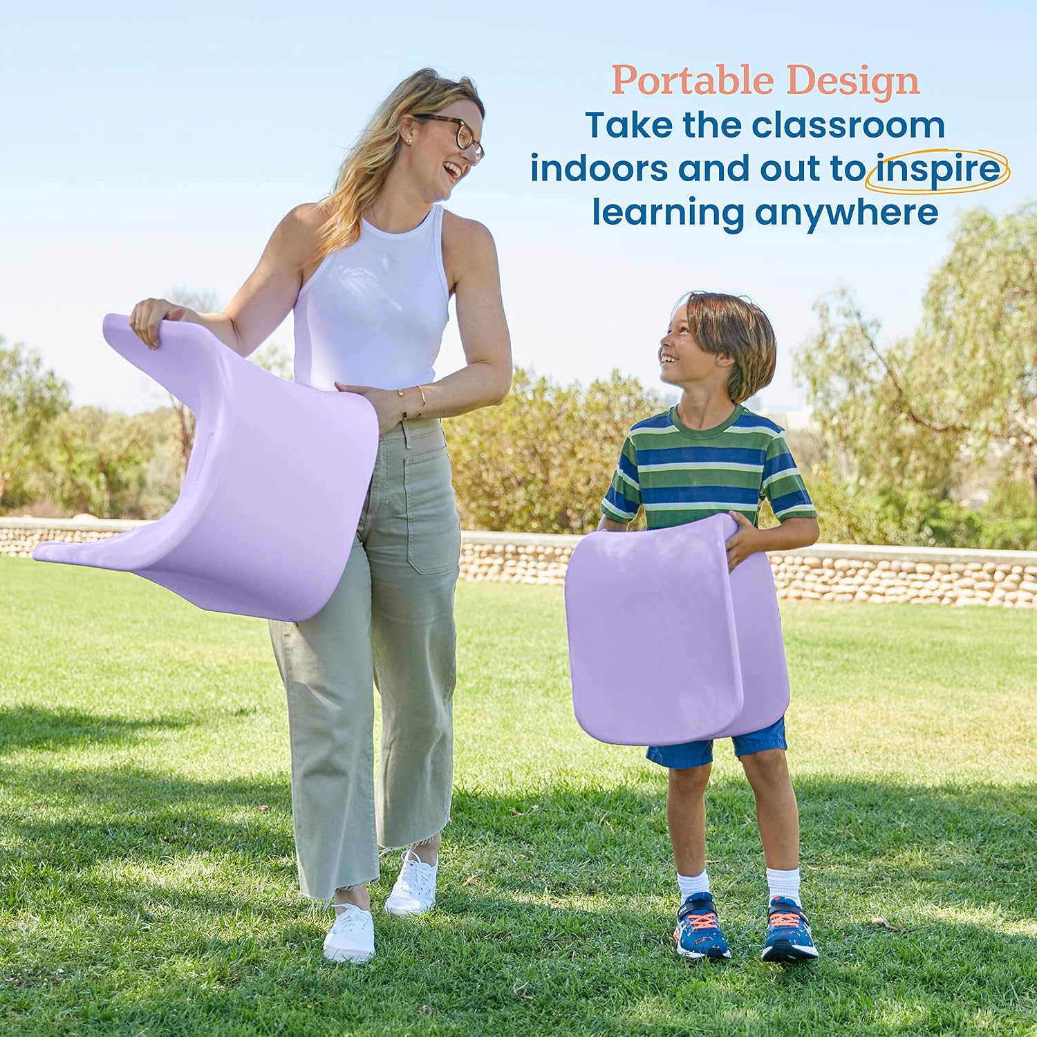 ECR4Kids Wave Seat Perch Stool, 14in - 15.1in Seat Height, Flexible Seating, Light Purple, 2-Pack