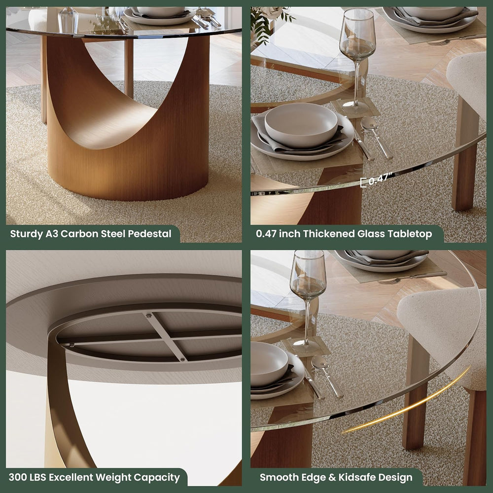 POVISON Round Dining Table for 4, 51" Glass Tabletop Dining Table with B...