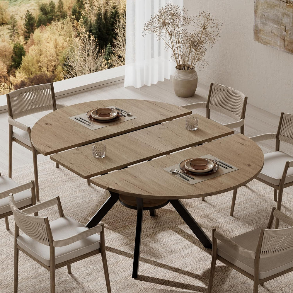 42"-58" Extendable Round Dining Table for 4-6, Kitchen Oval Table w...