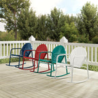 Crosley Furniture Griffith Retro Metal Outdoor Rocking Chairs, Set of 2, for Porch, Deck, Balcony, Backyard, Bright Red Gloss