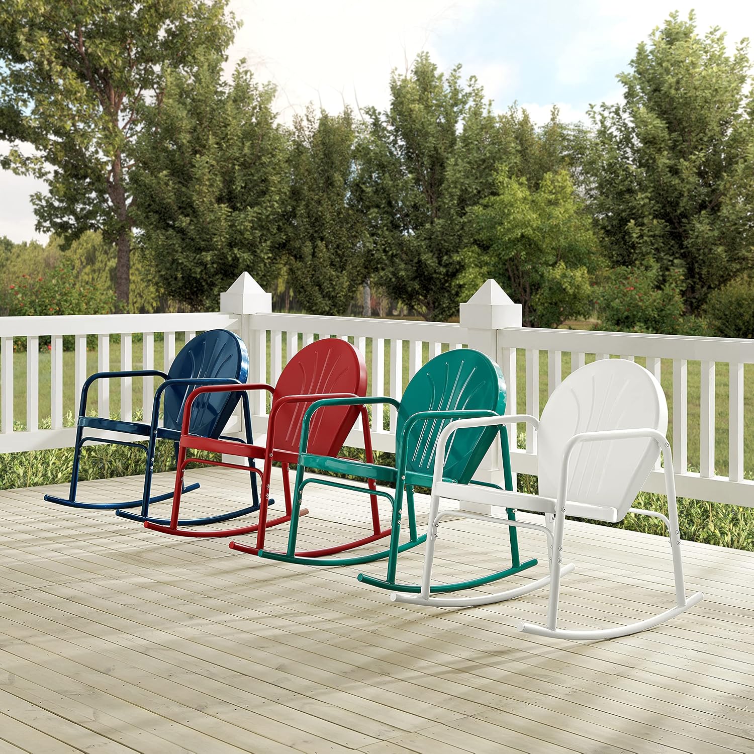 Crosley Furniture Griffith Retro Metal Outdoor Rocking Chairs, Set of 2, for Porch, Deck, Balcony, Backyard, Bright Red Gloss