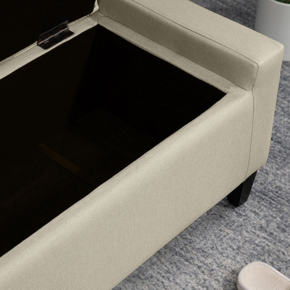 Elegant Linen Tufted Storage Ottoman Bench Lift Top Beige Contemporary Design...
