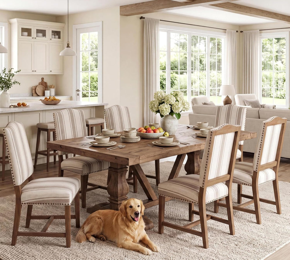 Shunzhi Upholstered Farmhouse Dining Chairs Set of 6 Mid Century Modern Dinin...