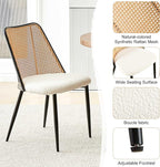 Dining Chairs Set of 2, Modern Mid Century Rattan Accent Chairs Curved Backrest Kitchen Side Chairs Woven Living Room Chairs Upholstered Boucle for Small Spaces, Apartment