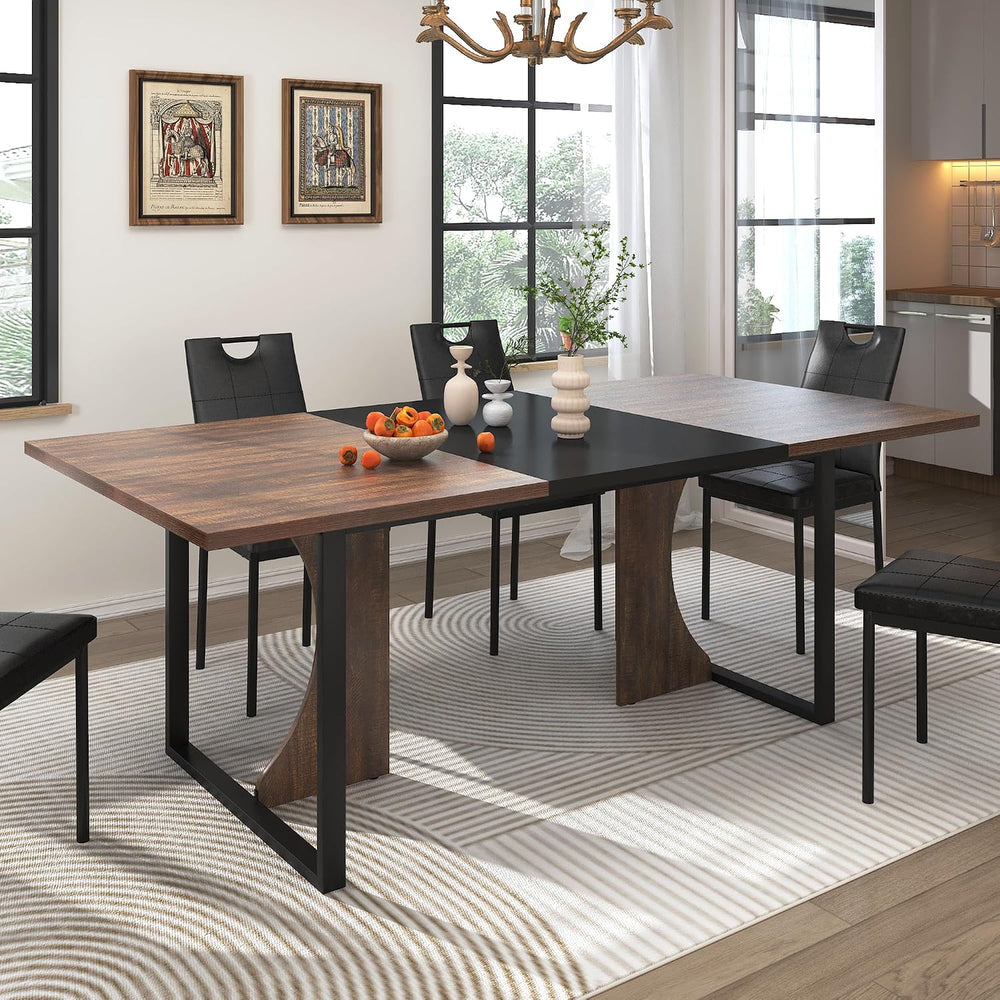 70IN Large Dining Table for 4 5 6 People,Farmhouse Kitchen Dinner Table W/Bro...