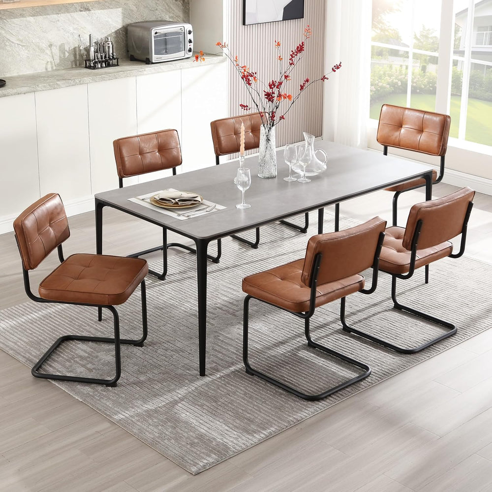 Zesthouse Faux Leather Dining Chairs Set of 6, Industrial Metal Chairs with M...