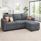 HONBAY Modular Sectional Sleeper Sofa with Pull Out Bed, L Shaped Sofa with Storage, Modular Sectional Couches for Living Room, Bluish Grey