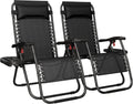 Yaheetech 26" Zero Gravity Recliners Adjustable Set of 2, New Black | Outdoor Folding Reclining Lounge Chairs w/Pillows, Cup Holder Trays and Carry Strap for Camping, Backyard, Beach, Indoor