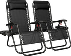 Yaheetech 26" Zero Gravity Recliners Adjustable Set of 2, New Black | Outdoor Folding Reclining Lounge Chairs w/Pillows, Cup Holder Trays and Carry Strap for Camping, Backyard, Beach, Indoor