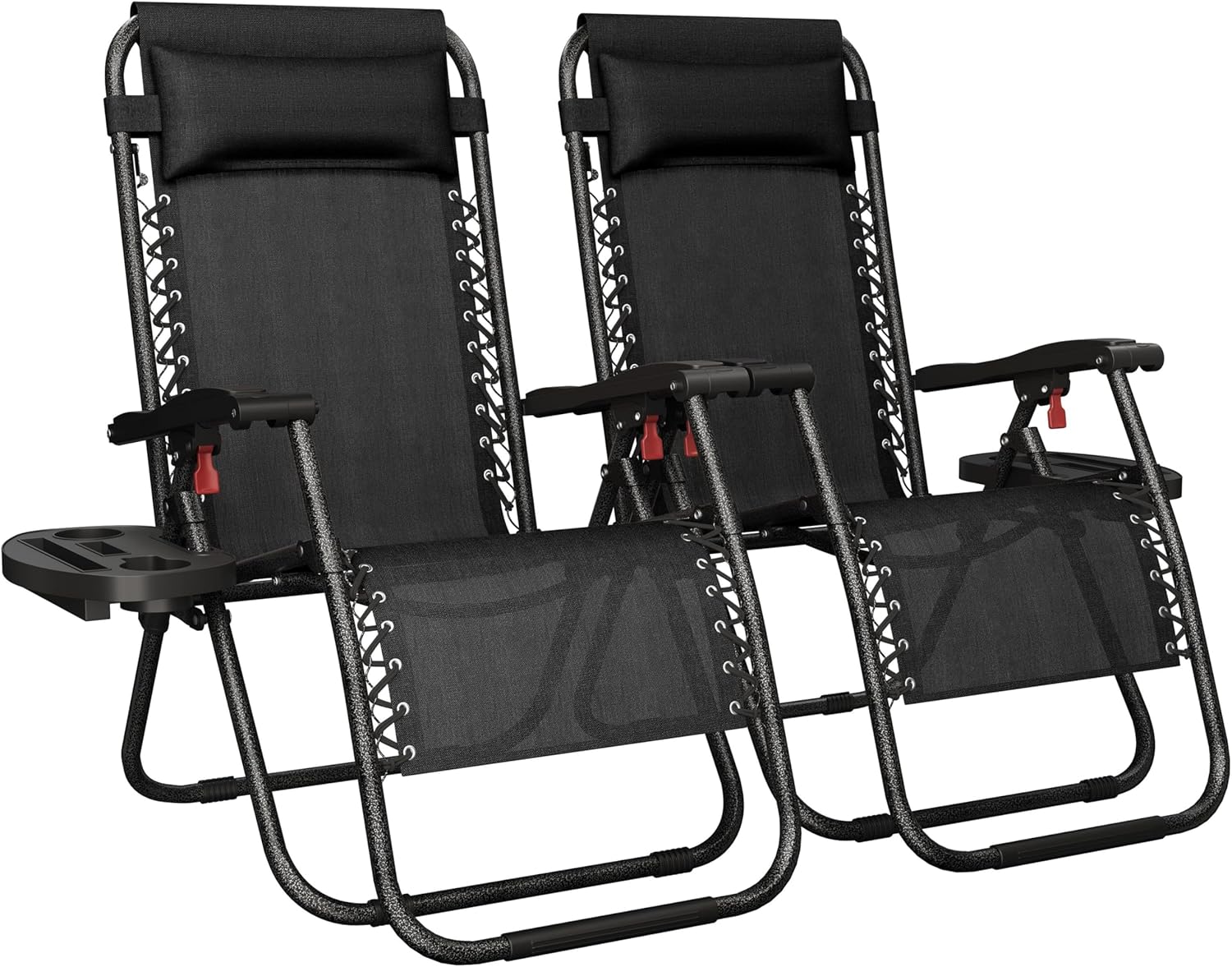 Yaheetech 26" Zero Gravity Recliners Adjustable Set of 2, New Black | Outdoor Folding Reclining Lounge Chairs w/Pillows, Cup Holder Trays and Carry Strap for Camping, Backyard, Beach, Indoor