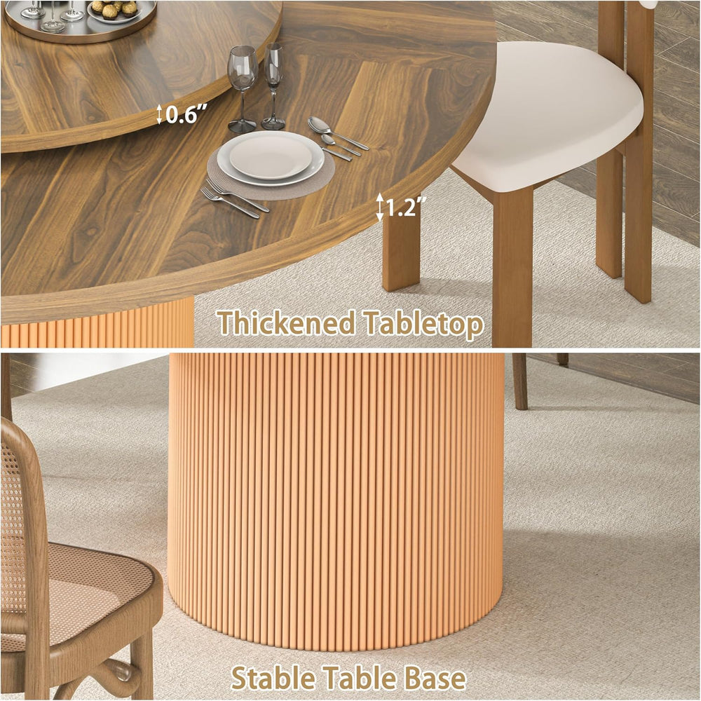 55 Inch Round Dining Table for 6 with Lazy Susan, Modern Farmhouse Kitchen Ta...