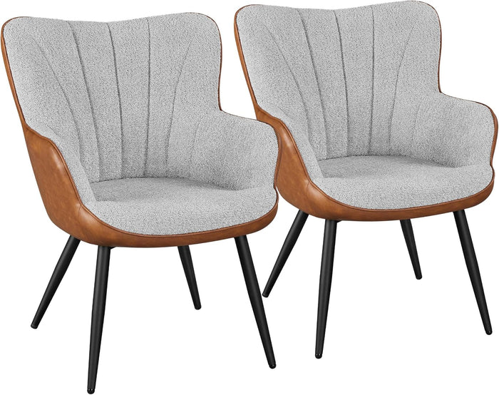 Yaheetech Accent Chairs Set of 2, Upholstered Armchairs, Gray/Retro Brown
