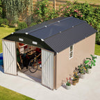 Large Outdoor Storage Shed, 10' X 12' Metal Galvanized Steel Garden Sheds with 4 Vents & 2 Windows, Utility Tool Shed for Backyard, Patio, Lawn,Brown