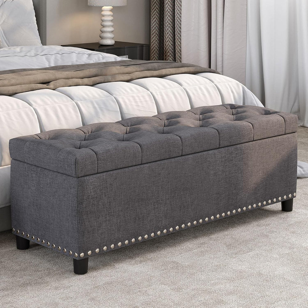 BELLEZE Storage Ottoman, Tufted Ottoman with Close Hinge, Foot Rest for Livin...