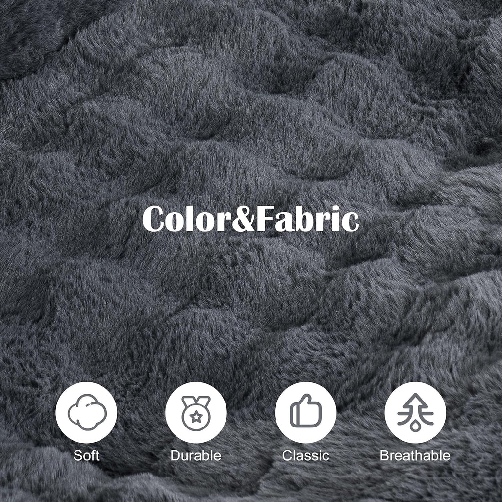 Bean Bag Chair for Adults, Giant Lazy Floor Bubble Sofa with Soft Pillow, Comfy Faux Fur Fireside Beanbags with Handle for Living Room, Bedroom, Apartment, Dark Blue