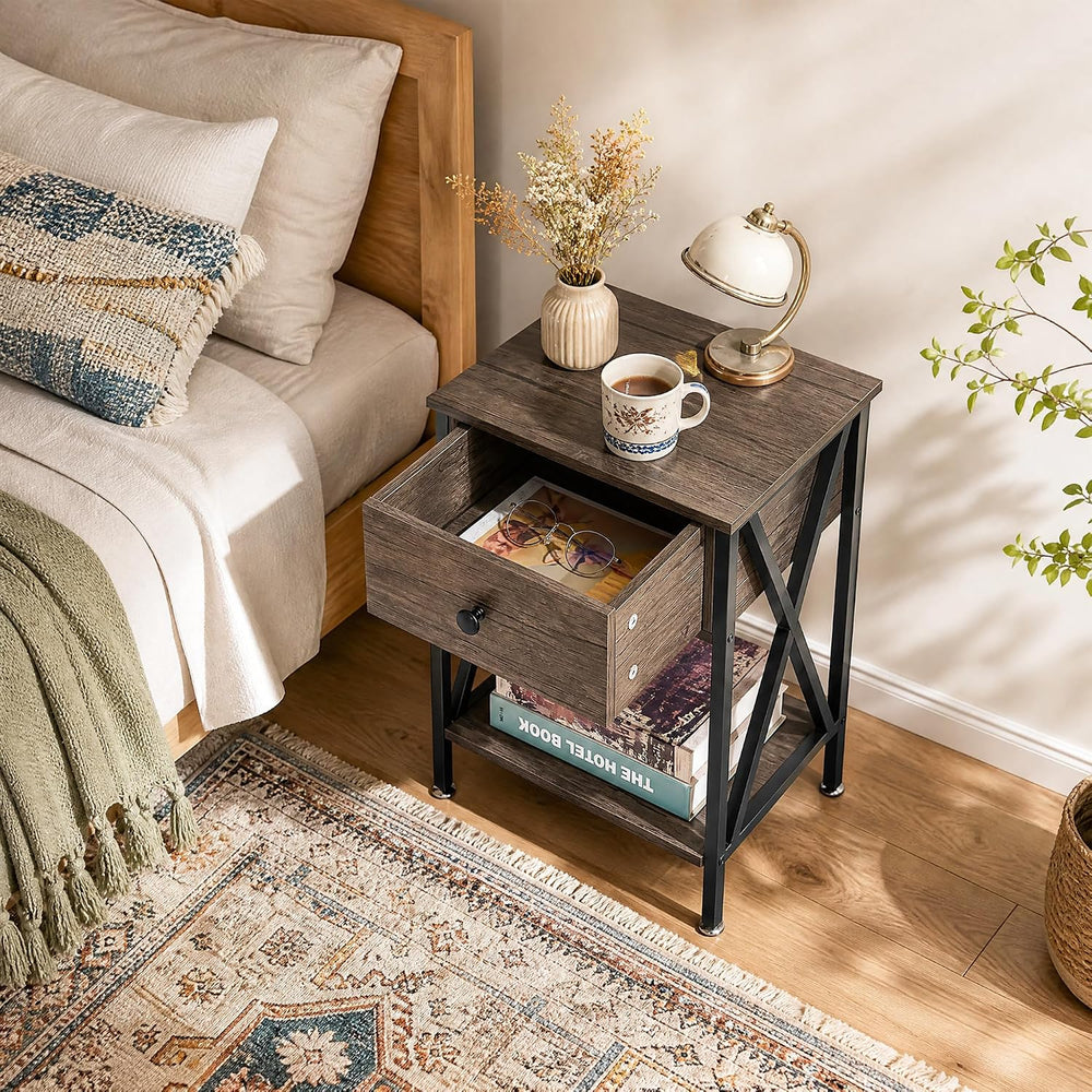 VECELO Nightstands Set of 2, Modern Bedside End Tables, Night Stands with Dra...