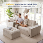 MAXYOYO 104" L Shaped Modular Sectional Sofa with Ottoman, Cloud Boneless Couch with Layered Cushion, Upholstered Sofa in a Box, Flexible Module Combination for Living Room, No Assembly, Beige