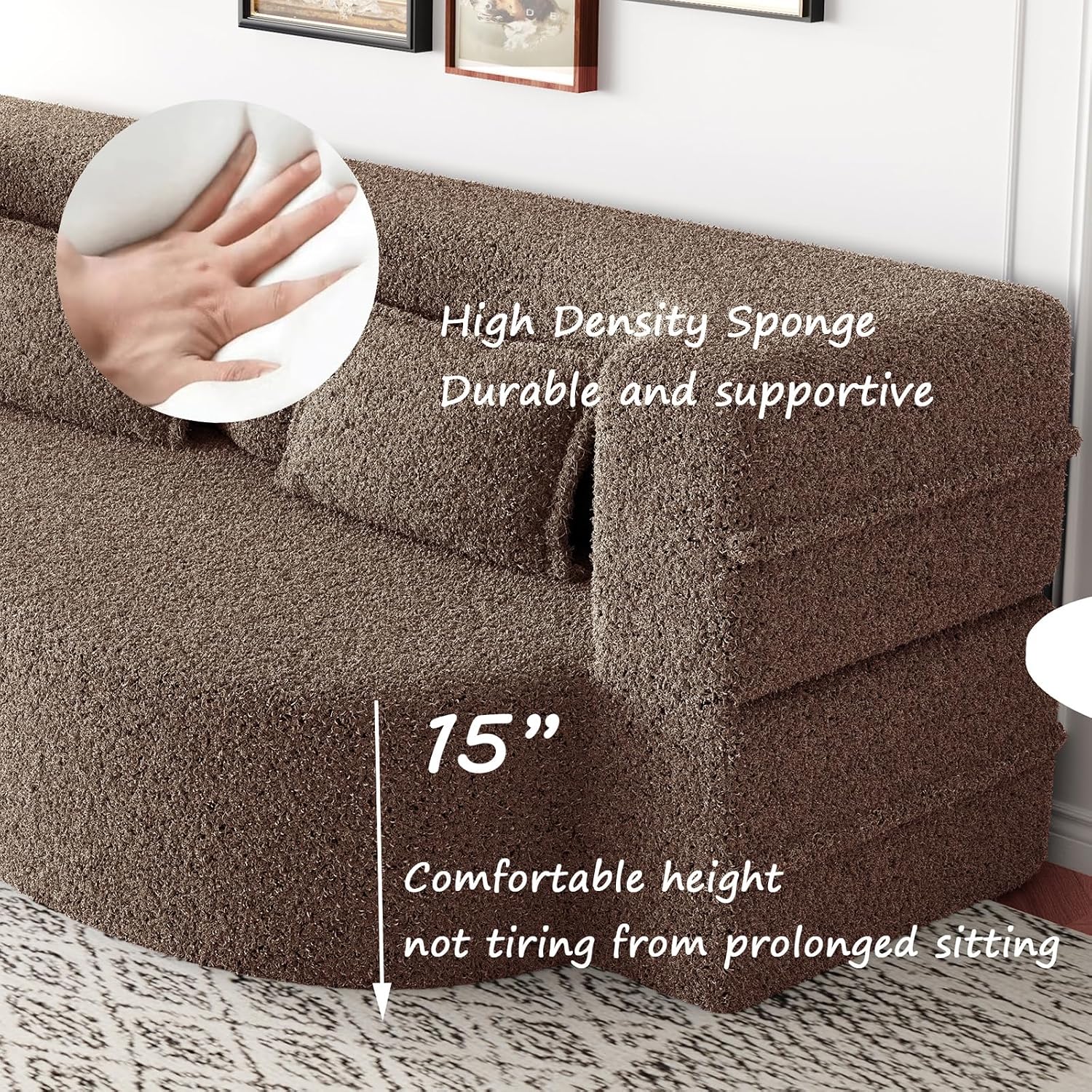2 in 1 Convertible Folding Sofa Bed, Teddy Fleece Lazy Lounge Sofabed, Foam Folding Floor Sofa Bed, 78" Full Size Memory Foam Couch for Living Room Guestroom, No Assembly Required Sofabed (Brown)