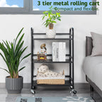 HDANI 3 Tier Rolling Cart Shelves,Heavy Duty Multifunctional Metal Frame-Supports 22 Lbs Per Tier,Rolling Cart with 2 Lockable Wheels for Home,Office,Kitchen,Bathroom,Bedroom,Black