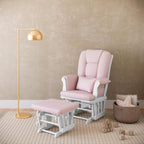 Storkcraft Tuscany Custom Glider and Ottoman with Free Lumbar Pillow (White/Pink Blush Swirl) - Cleanable Upholstered Comfort Rocking Nursery Chair with Ottoman